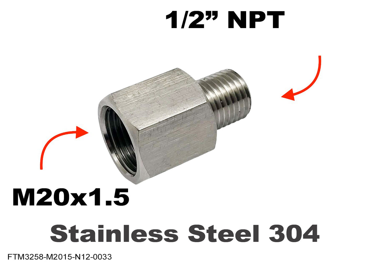 Mvated M20x1.5 Male To 3/8" NPT Female Stainless Steel Coupling Adapter Fitting