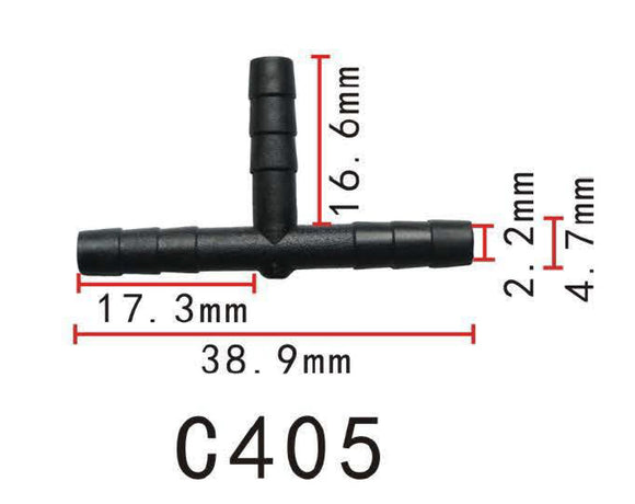 3-Way T-Piece Vacuum Hose Joiner, OD=4mm (0.16