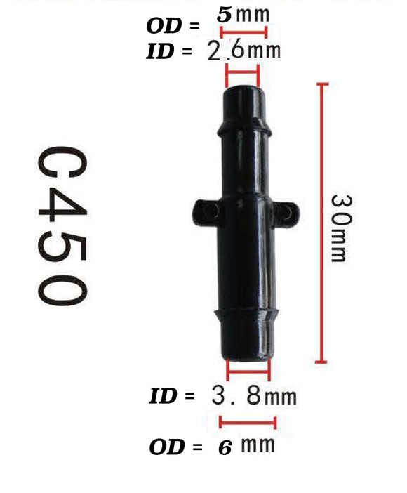 Straight Reducer Vacuum Hose Joiner, OD=6-5mm (0.24