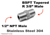 1/2" NPT MALE to BSPT Tapered R 3/8" MALE Stainless Sensor Adaptor Fittings