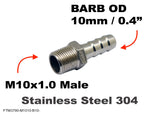 M10x1.0 Male to BARB OD 10mm / 0.4" Stainless Tail Adaptor Hose Connector