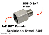 1/4" NPT Female to BSP G 3/4" Male Stainless Sensor Adaptor Fittings Conversion