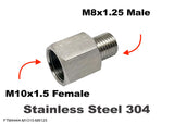 M10x1.5 FEMALE to M8x1.25 MALE Stainless Sensor Adaptor Fittings Conversion