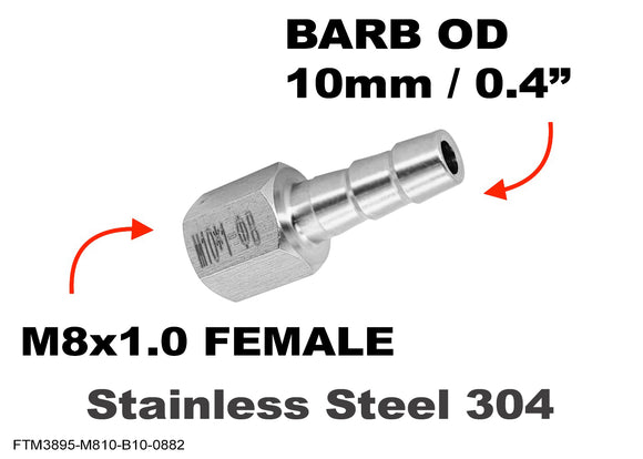 M8x1.0 FEMALE to BARB OD 10mm / 0.4