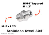 M12x1.25 MALE to BSPT Tapered R 1/2" MALE Stainless Adaptor Fittings Conversion