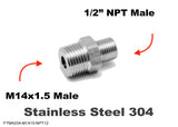 M14x1.5 Male to 1/2" NPT Male Stainless Sensor Adaptor Fittings Conversion