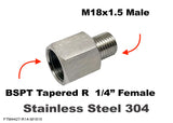 BSPT R  1/4" FEMALE to M18x1.5 MALE Stainless Sensor Adaptor Fittings Conversion