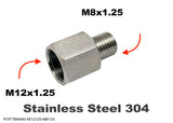 M12x1.25 FEMALE to M8x1.25 MALE Stainless Sensor Adaptor Fittings Conversion