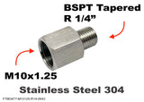 M10x1.25 Female to BSPT Tapered R 1/4" Male Stainless Sensor Adaptor Fittings