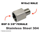 BSP G 3/8" FEMALE to M16x2 MALE Stainless Sensor Adaptor Fittings Conversion