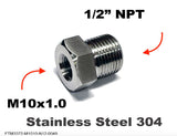 M10x1.0 Female to 1/2" NPT Male Stainless Sensor Adaptor Fittings Conversion