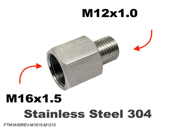 M16x1.5 Female to M12x1.0 Male Stainless Sensor Adaptor Fittings Conversion