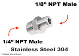 1/4" NPT Male to 1/8" NPT Male Stainless Sensor Adaptor Fittings Conversion
