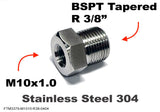 M10x1.0 Female to BSPT Tapered R 3/8" Male Stainless Sensor Adaptor Fittings