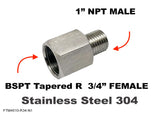 BSPT Tapered R  3/4" FEMALE to 1" NPT MALE Stainless Sensor Adaptor Fittings