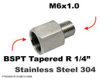BSPT Tapered R 1/4" Female to M6x1.0 Male Stainless Sensor Adaptor Fittings