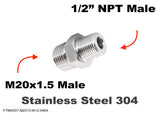 M20x1.5 Male to 1/2" NPT Male Stainless Sensor Adaptor Fittings Conversion