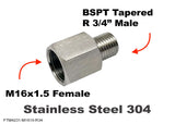 M16x1.5 Female to BSPT Tapered R 3/4" Male Stainless Sensor Adaptor Fittings