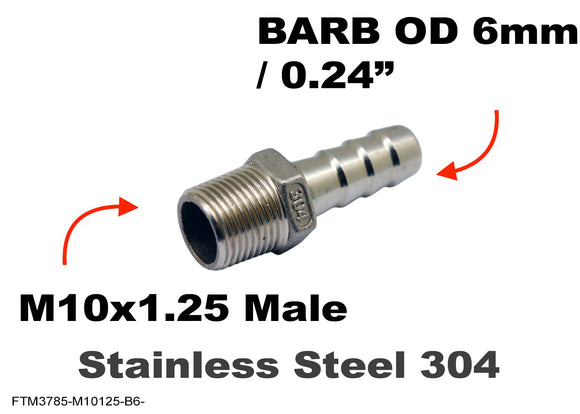 M10x1.25 Male to BARB OD 6mm / 0.24
