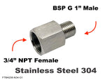 3/4" NPT Female to BSP G 1" Male Stainless Sensor Adaptor Fittings Conversion