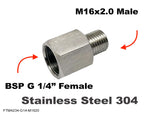 BSP G 1/4" Female to M16x2.0 Male Stainless Sensor Adaptor Fittings Conversion