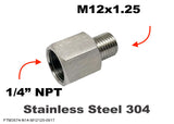 1/4" NPT Female to M12x1.25 Male Stainless Sensor Adaptor Fittings Conversion