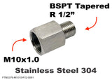 M10x1.0 Female to BSPT Tapered R 1/2" Male Stainless Sensor Adaptor Fittings