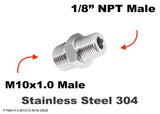 M10x1.0 Male to 1/8" NPT Male Stainless Sensor Adaptor Fittings Conversion