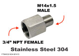 3/4" NPT FEMALE to M14x1.5 MALE Stainless Sensor Adaptor Fittings Conversion