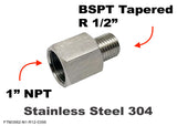 1" NPT Female to BSPT Tapered R 1/2" Male Stainless Sensor Adaptor Fittings