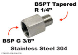 BSP G 3/8" Female to BSPT Tapered R 1/4" Male Stainless Sensor Adaptor Fittings
