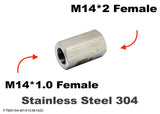 M14*1.0 FEMALE to M14*2 FEMALE Stainless Sensor Adaptor Fittings Conversion