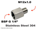 BSP G 1/4" Female to M12x1.0 Male Stainless Sensor Adaptor Fittings Conversion