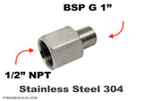1/2" NPT Female to BSP G 1" Male Stainless Sensor Adaptor Fittings Conversion