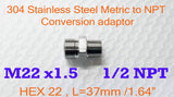 Stainless M22 / M18 P1.5 Male to NPT Male Straight Reducer Fittings, Multiple Size (NPT)