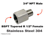 BSPT Tapered R 1/2" Female to 3/4" NPT Male Stainless Sensor Adaptor Fittings