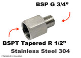 BSPT Tapered R 1/2" Female to BSP G 3/4" Male Stainless Sensor Adaptor Fittings