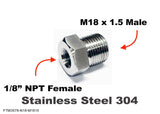 1/8" NPT Female to M18x1.5 Male Stainless Sensor Adaptor Fittings Conversion