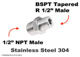1/2" NPT Male to BSPT Tapered R 1/2" Stainless Sensor Adaptor Fitting Conversion