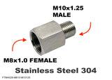 M8x1.0 FEMALE to M10x1.25 MALE Stainless Sensor Adaptor Fittings Conversion