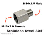 M16x2.0 FEMALE to M14x1.5 MALE Stainless Sensor Adaptor Fittings Conversion
