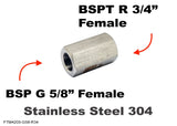 BSP G 5/8" FEMALE to BSPT Tapered R 3/4" FEMALE Stainless Sensor Adaptor Fitting