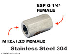 M12x1.25 FEMALE to BSP G 1/4" FEMALE Stainless Sensor Adaptor Fitting Conversion