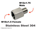 M18x1.5 FEMALE to M12x1.75 MALE Stainless Sensor Adaptor Fittings Conversion