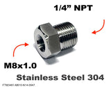 M8x1.0 Female to 1/4" NPT Male Stainless Sensor Adaptor Fittings Conversion