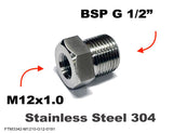 M12x1.0 Female to BSP G 1/2" Male Stainless Sensor Adaptor Fittings Conversion