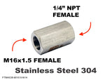M16x1.5 FEMALE to 1/4" NPT FEMALE Stainless Sensor Adaptor Fittings Conversion