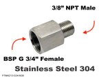 BSP G 3/4" Female to 3/8" NPT Male Stainless Sensor Adaptor Fittings Conversion