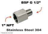 1" NPT Female to BSP G 1/2" Male Stainless Sensor Adaptor Fittings Conversion