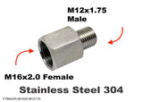 M16x2.0 Female to M12x1.75 Male Stainless Sensor Adaptor Fittings Conversion